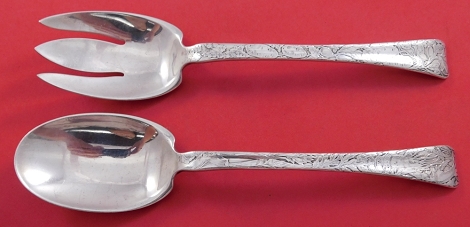 Salad Serving Set plain bowl w/ lobster on spoon and potatoes, olives and parsley on fork 9 3/4